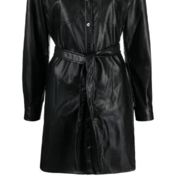 NWT_DKNY Long Sleeve Faux Leather Shirtdress  Snap-Closure Belted Medium - Picture 7 of 16